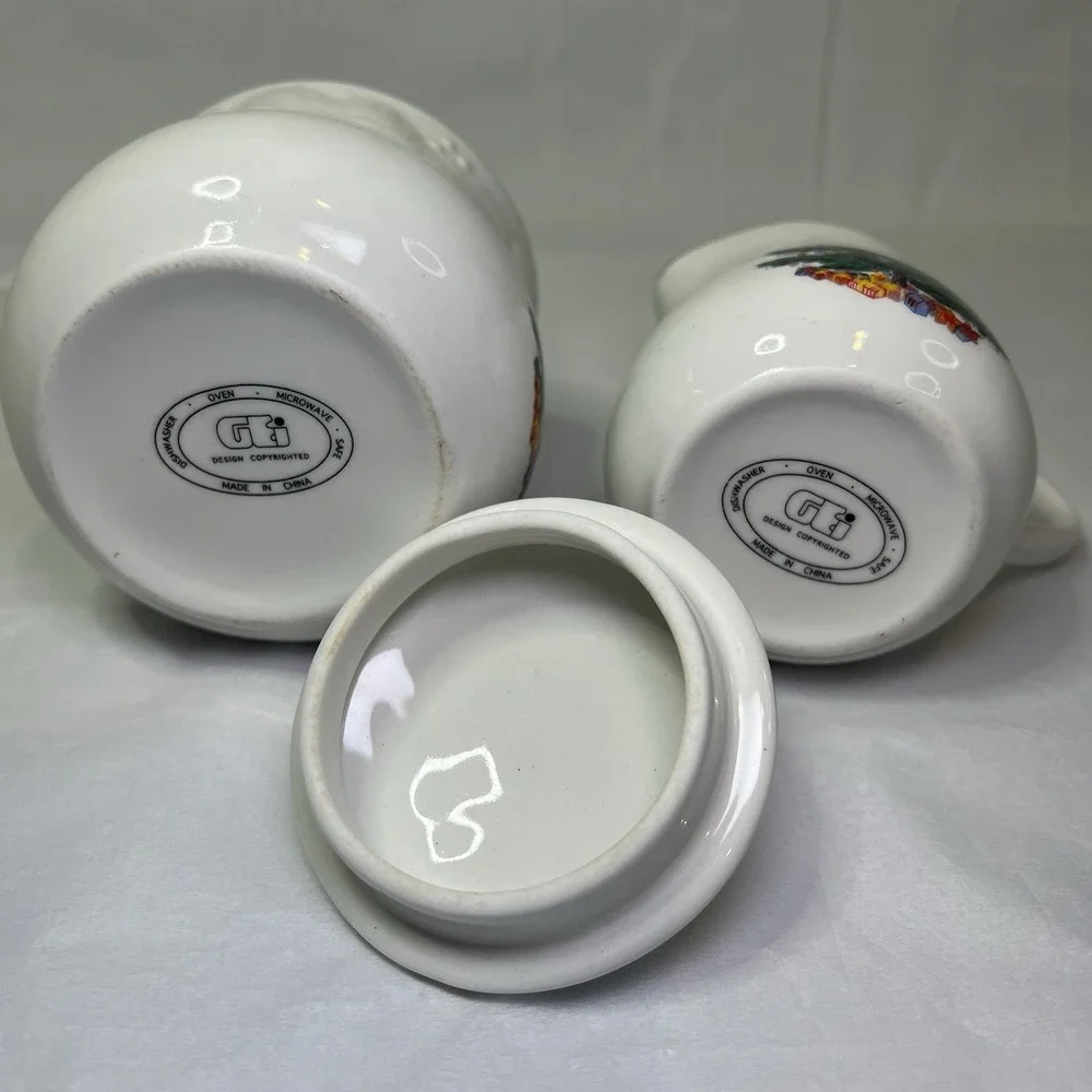Vintage GEI CHINA Cream & Sugar Bowl With Lid Christmas Tree Pattern Kitchenware